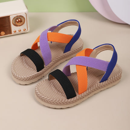 Meisjessandalen, Nieuwe Zomerse Stijl met Kleurrijke Bandjes, Schattige Elastische Band, Comfortabele Dikke Zool, Veelzijdige en Modieuze Plattegrond Sandalen met een Trendy Ontwerp, Geschikt voor Zomerkleding door Meisjes van 2-14 Jaar, Nieuwe Zomerse S