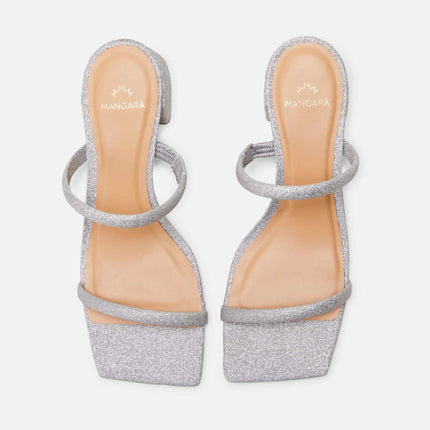 Silver Glitter Mules Maiate – Women’s 4 cm Low Block Heel Slip-On Sandals-1
