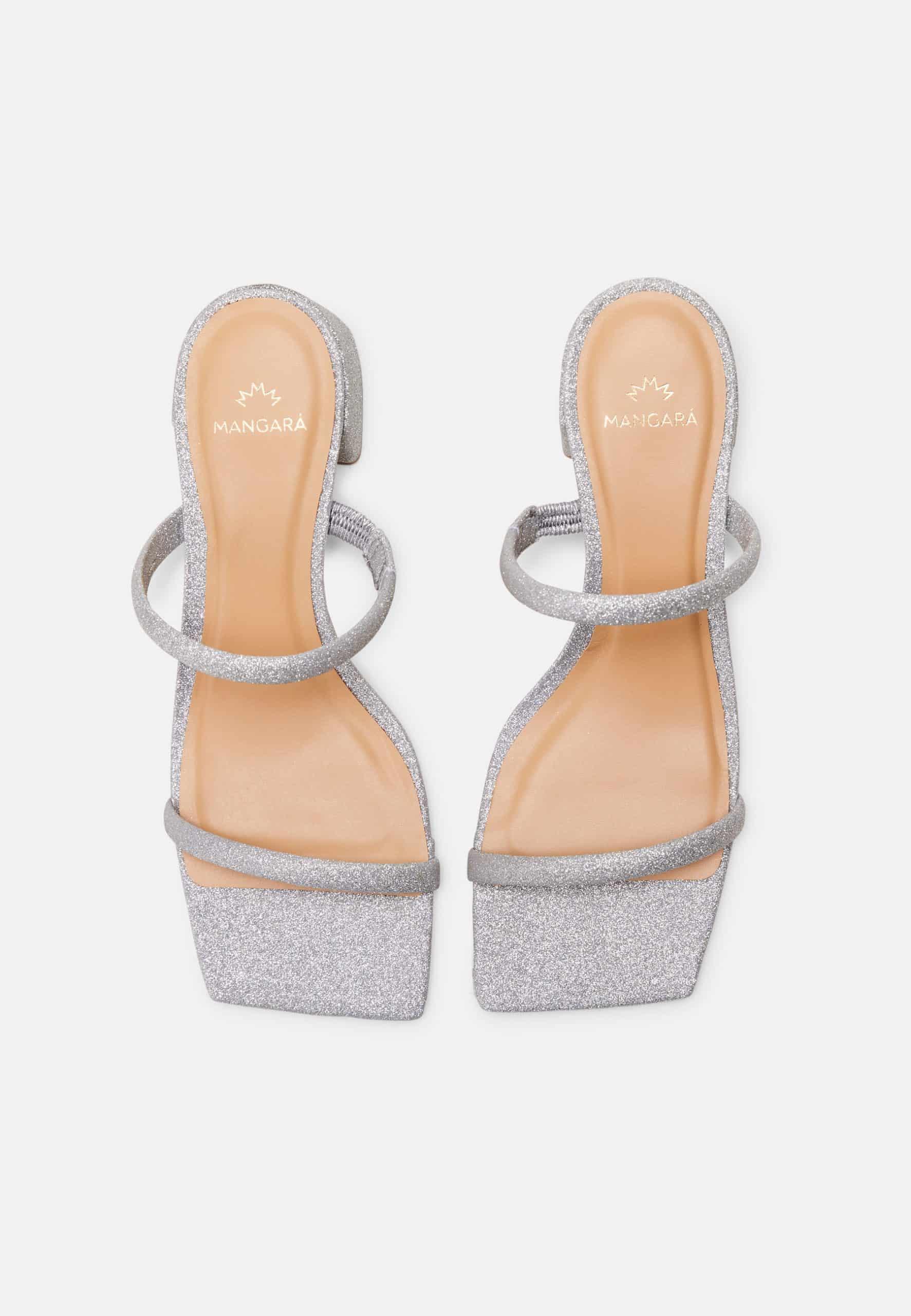 Silver Glitter Mules Maiate – Women’s 4 cm Low Block Heel Slip-On Sandals-1