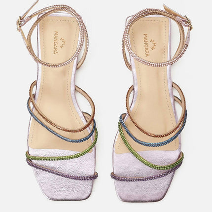 Multicolor Crystal Leather Sandals – 8 cm Heeled Strappy Design-1
