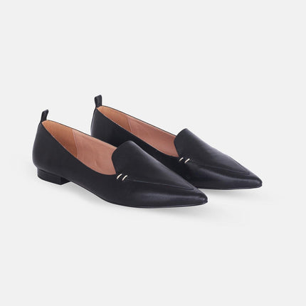 Black Leather Ballerinas Butia – Women’s Pointed-Toe Flat Shoes-1