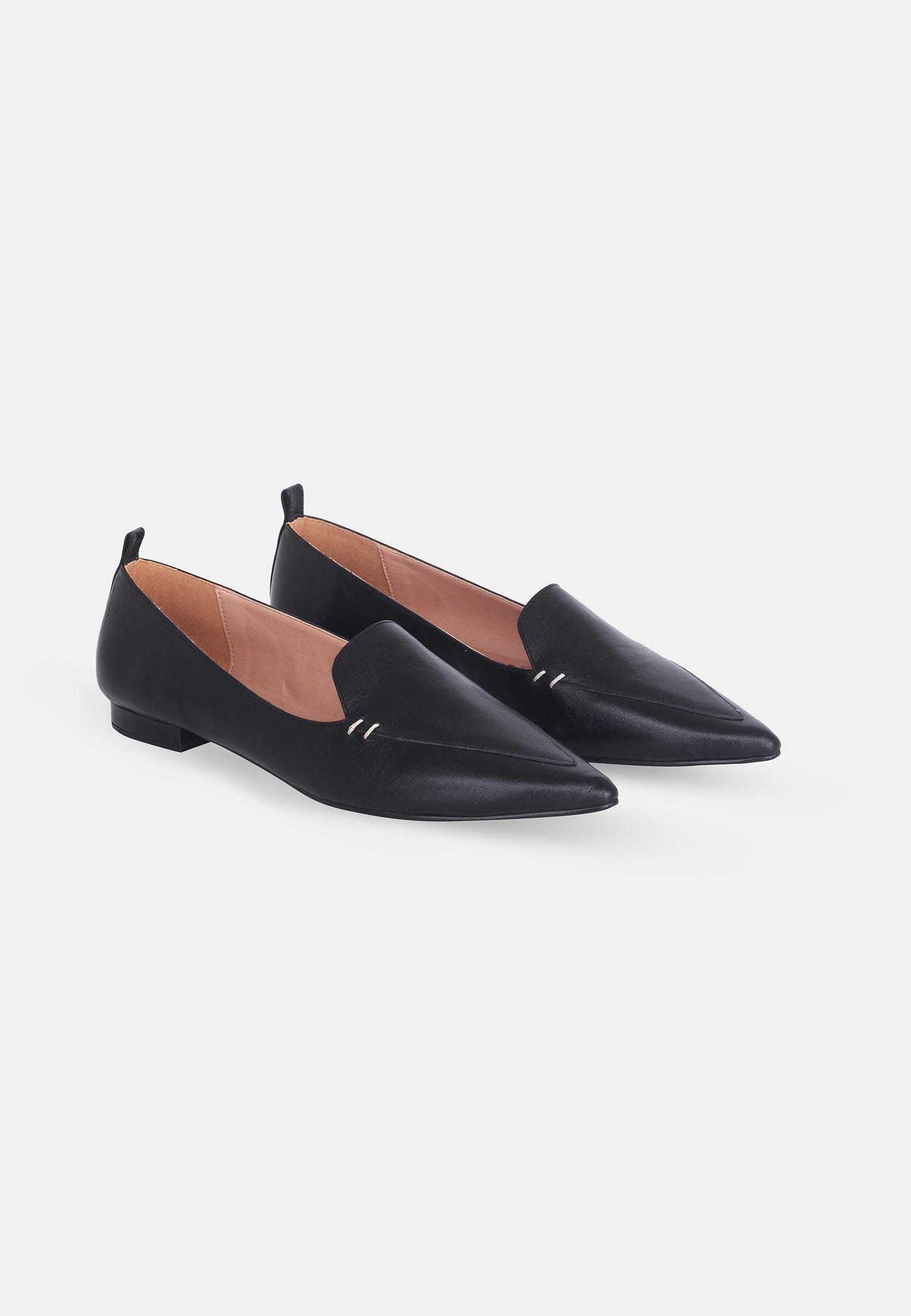 Black Leather Ballerinas Butia – Women’s Pointed-Toe Flat Shoes-1