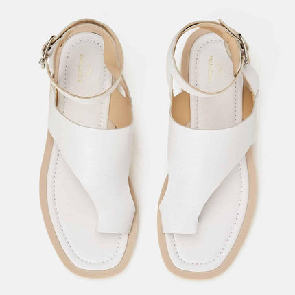 White Leather Toe-Ring Sandals – Handmade Women’s Flat Sandals-1