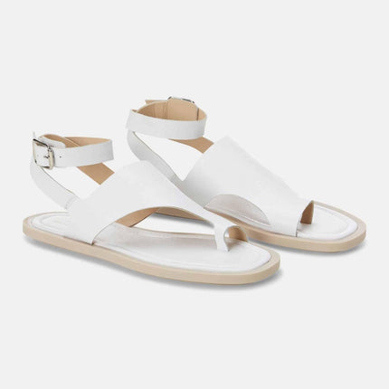 White Leather Toe-Ring Sandals – Handmade Women’s Flat Sandals-2