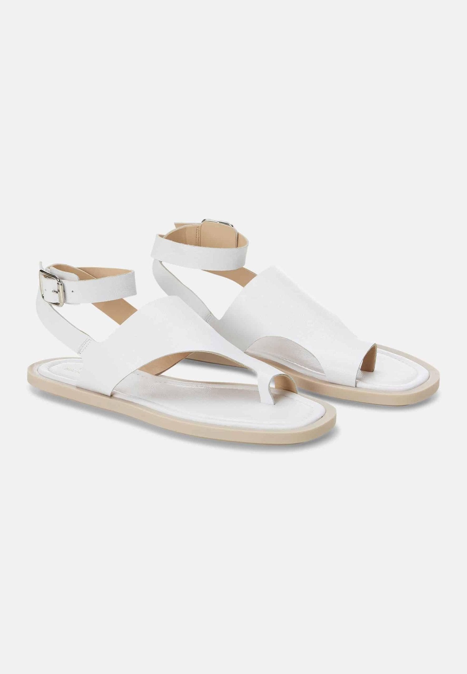 White Leather Toe-Ring Sandals – Handmade Women’s Flat Sandals-2