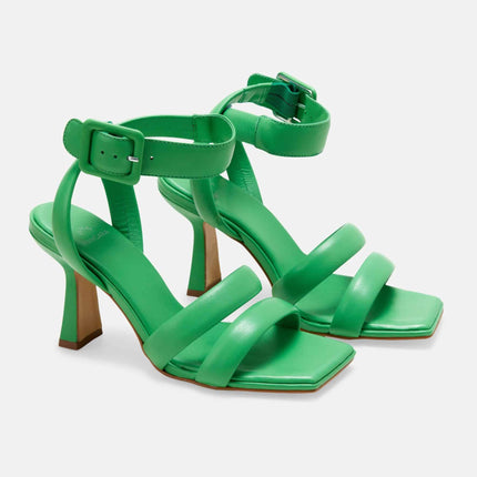 Green Calf Leather Sandals Uvaia – Women’s 8 cm Sculpted Heel with Ankle Strap-1