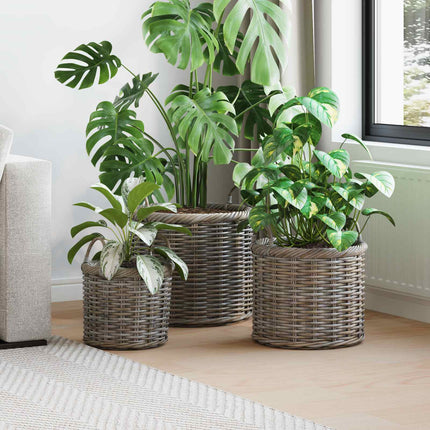 Plantermand Met Opslag 3 St Natuurlijk Kubu Rattan - XdropX