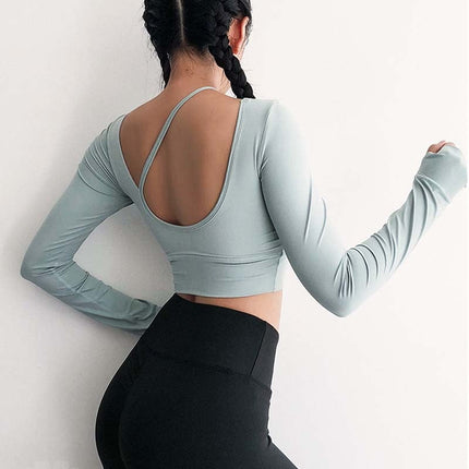 Women long sleeve Sexy Sports T-shirt running clothing-0