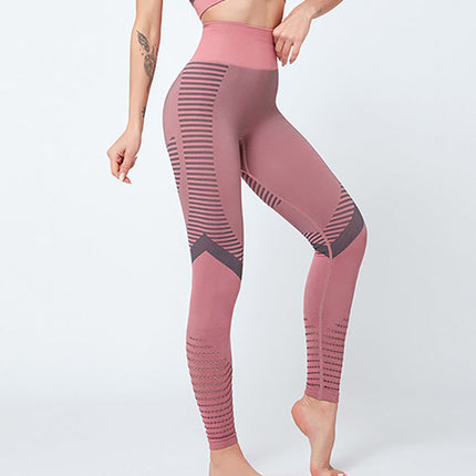 Women Gym Leggings Breathable Stripe Seamless Legging Fitness Sport Pants-1