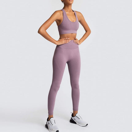 Seamless Gym Set Nylon Woman Sportswear 2 Piece Exercise Leggings Padded Sports Bras Women Fitness Wear Yoga Sets Sports Suits-9