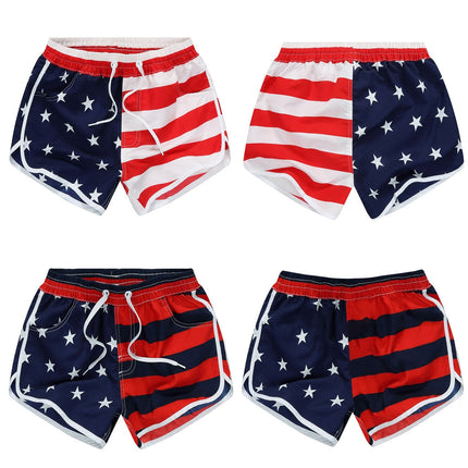 Women Clothes Short Skinny High Waist Sport Female Shorts Elastic Waist American Flag Striped Stars Short Pants-2