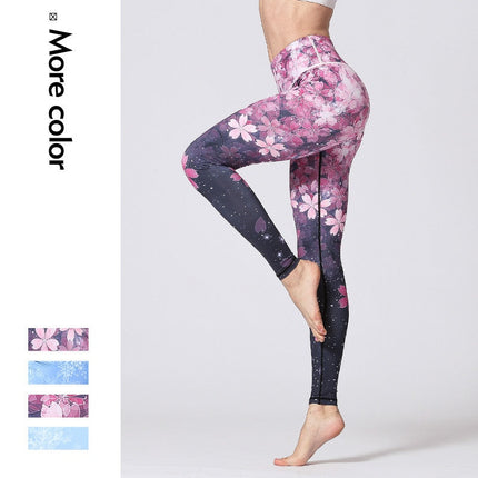 Women Fitness Yoga Pants Slim High waist Sport Leggings Gym Elastic Romantic Printed Long Tights for Running Tummy Control-0