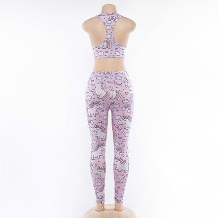 2PCS Cartoon Yoga Set Women's Sport Bra&Pants Suit Sportswear Pink Top Yoga Leggings Fitness Sports Clothing-3