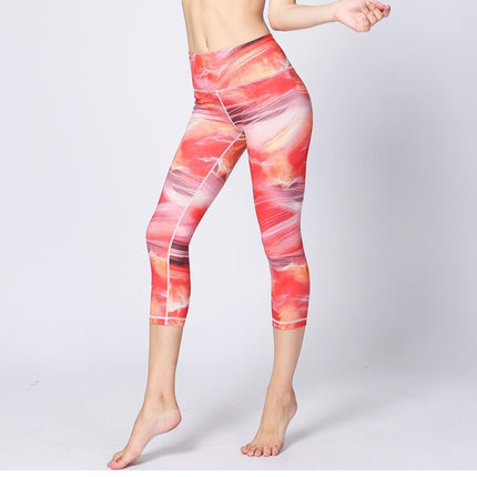 Women Fitness Yoga Pants Slim High waist Sport Leggings Gym Elastic Romantic Printed Long Tights for Running Tummy Control-8