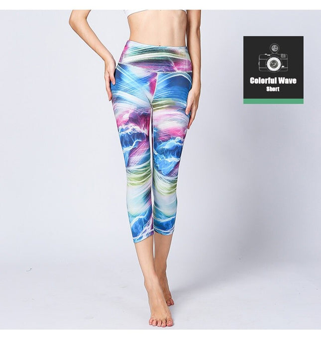 Women Fitness Yoga Pants Slim High waist Sport Leggings Gym Elastic Romantic Printed Long Tights for Running Tummy Control-5
