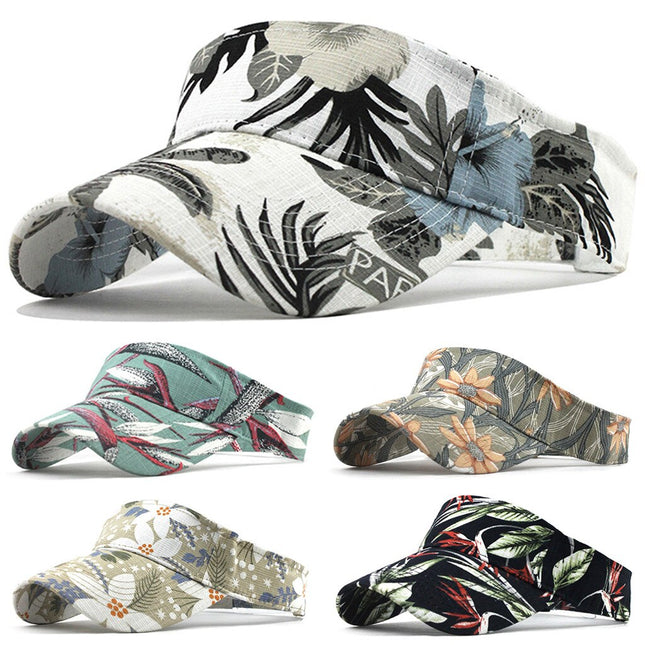 Unisex Running cap Empty top sun Visor hat washed canvas visor printed outdoor cap Adjustable Sport cap-0