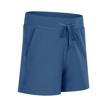 Leisure Nylon Yoga Gym Workout Shorts Women Anti-sweat High Waist Drawstring Running Sport Shorts with Pocket-2