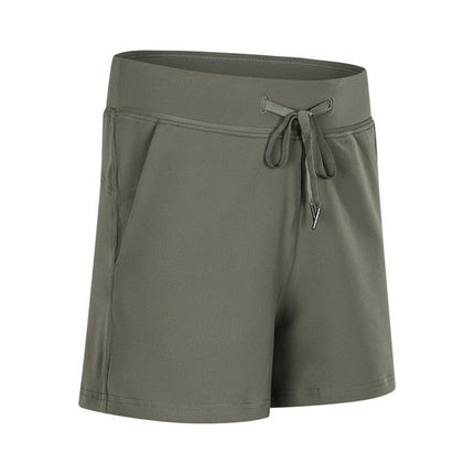 Leisure Nylon Yoga Gym Workout Shorts Women Anti-sweat High Waist Drawstring Running Sport Shorts with Pocket-3