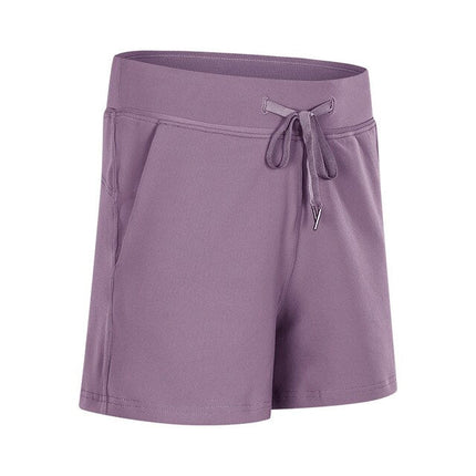 Leisure Nylon Yoga Gym Workout Shorts Women Anti-sweat High Waist Drawstring Running Sport Shorts with Pocket-1