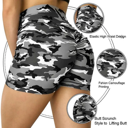 Women High Waist Sport Shorts Camouflage Print  Butt Workout Running Fitness Leggings Yoga Shorts Biker Shorts-3