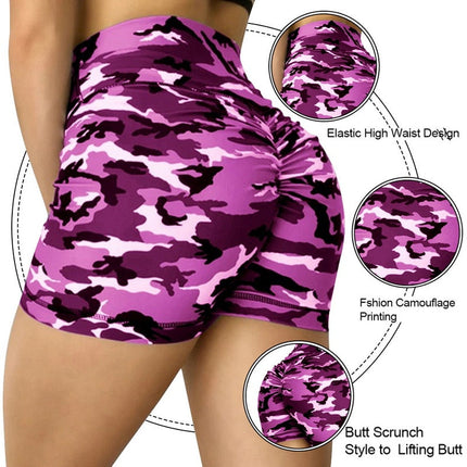 Women High Waist Sport Shorts Camouflage Print  Butt Workout Running Fitness Leggings Yoga Shorts Biker Shorts-4