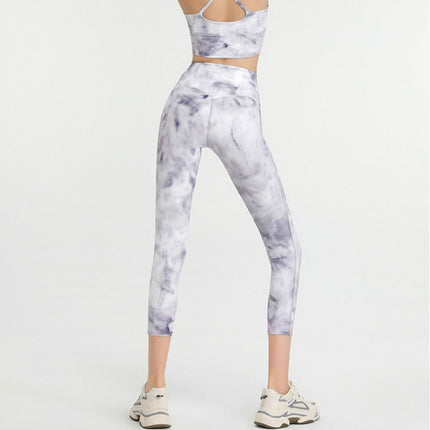 Tie Dye NO FRONT SEAM Sport Gym Yoga Capri Leggings Women-1