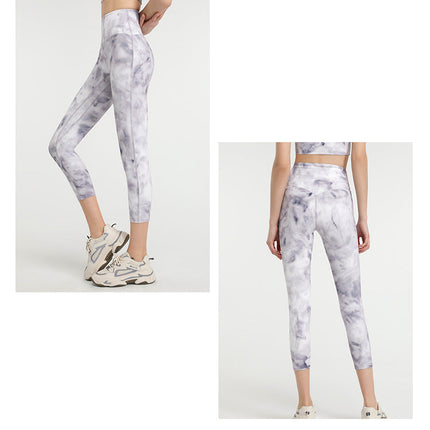 Tie Dye NO FRONT SEAM Sport Gym Yoga Capri Leggings Women-3