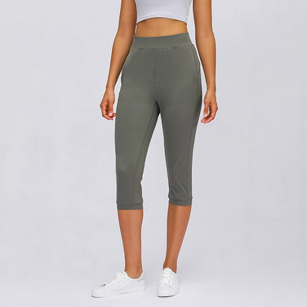 Leisure&Home Sport Fitness Yoga Capri Joggers Women High Waist Stretchy Workout Gym Cropped Pants with Pocket-0
