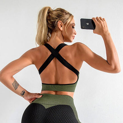 6 Colors Yoga Sport Bra Sexy Back Padded Cross Straps Top Shockproof Breathable Fitness Running Gym Vest Sports Top-4
