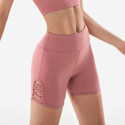 Side Cross Strap Fitness Sport Shorts Women High Waist Hip Up Training Gym Shorts Anti-sweat Jogger Yoga Shorts S-XL-0