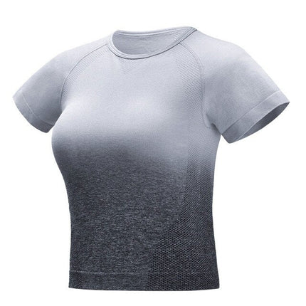 Gradient Sport Short-Sleeve Shirts Women Slim O-neck Fitness Gym Crop Tops T-shirt Quick Dry Seamless Athletic Tee-1