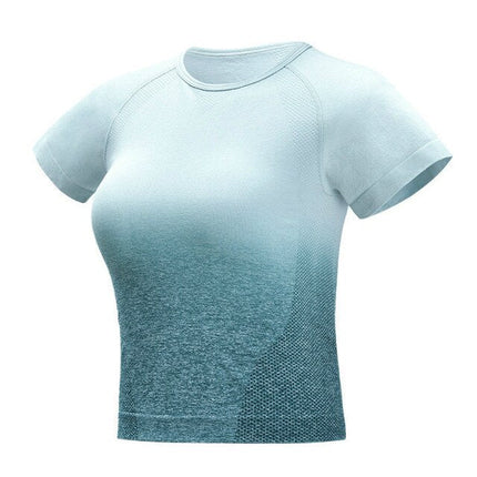 Gradient Sport Short-Sleeve Shirts Women Slim O-neck Fitness Gym Crop Tops T-shirt Quick Dry Seamless Athletic Tee-4