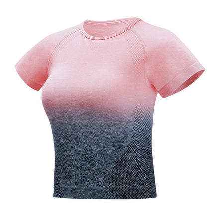 Gradient Sport Short-Sleeve Shirts Women Slim O-neck Fitness Gym Crop Tops T-shirt Quick Dry Seamless Athletic Tee-2