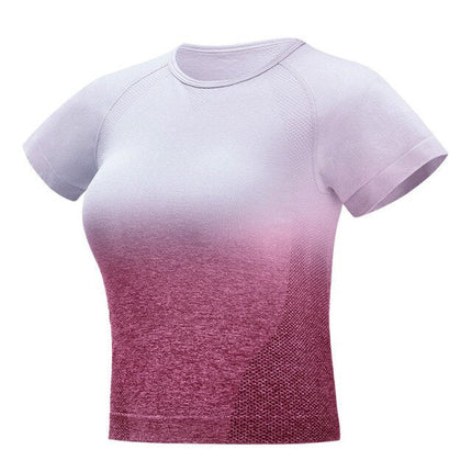 Gradient Sport Short-Sleeve Shirts Women Slim O-neck Fitness Gym Crop Tops T-shirt Quick Dry Seamless Athletic Tee-3