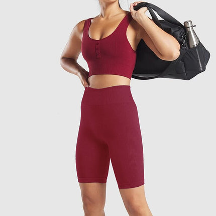 Summer Women Yoga Shorts High Waist Knitted Training Fitness Knee Length Pants Gym Workout Leggings Active Sport Trousers-2
