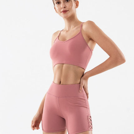 Side Cross Strap Fitness Sport Shorts Women High Waist Hip Up Training Gym Shorts Anti-sweat Jogger Yoga Shorts S-XL-3