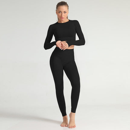Lycra Seamless 2PCS Women Yoga Set Gym Clothing Fitness Leggings+Cropped Shirts Sport Suit Women Long Sleeve Tracksuit Active-8
