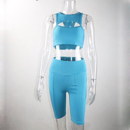 Seamless Solid Sports Yoga Set Gym Fitness Tracksuit Fashion Tank Top Shorts Suit Jogging Workout Training Dance Clothing Suit-4