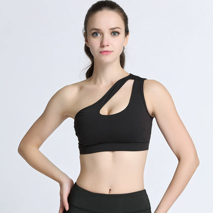 Solid One Shoulder Yoga Seamless Shockproof Bra Top Fitness Running Gym Yoga Top Women Gym Workout Beauty Back Sport Bra Vest-0