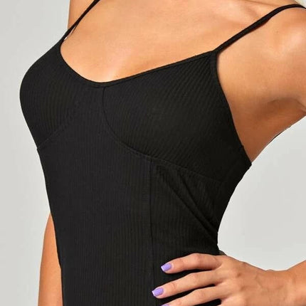 Solid Seamless Yoga Gym Knitted Jumpsuit Fashion Sleeveless Top Shorts Fitness Push Up Running Sports Dance Playsuit One Piece-4