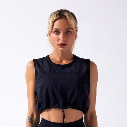 Sportswear Yoga Set Women GYM Clothing Solid Loose Tank Drawstring Crop Top Leggings Set Workout Running Fitness Tracksuit-12