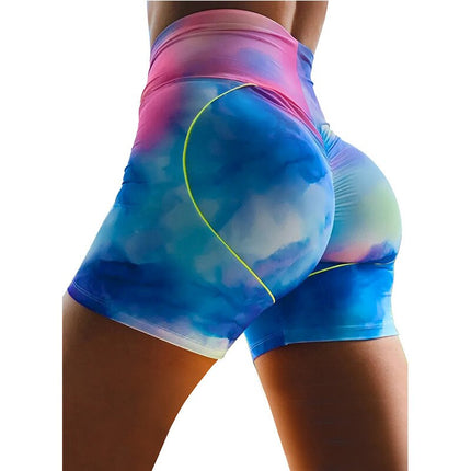 Seamless Tie Dye Print Sport Yoga Shorts Gym Clothing High Elastics Workout Push Up Running Short Pants For Women Female Outfits-0