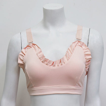 Solid Yoga Bra Top With Lacework Sports Gym Fitness Workout Push Up Crop Top Sweet Sporty Tank Shockproof Quick Dry Tees-3