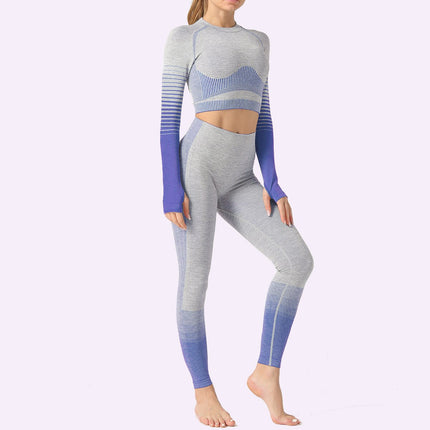 Seamless Women Yoga Set Long Sleeve Top Shirts High Waist Belly Control Sport Leggings Tights Gym Clothes Seamless Sport Suit-11
