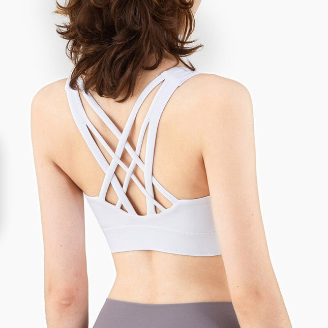 Seamless Sports Vest Top Push Up High Impact Yoga Crop Top Sports Gym Workout Cross Thin Shoulder Beauty Back Tank Solid Top-5