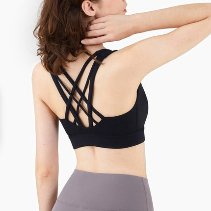 Seamless Sports Vest Top Push Up High Impact Yoga Crop Top Sports Gym Workout Cross Thin Shoulder Beauty Back Tank Solid Top-6