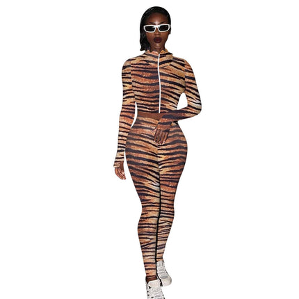 Autumn Print Sports Tracksuit Long Sleeve Zipper Crop Top Pencil Pants Two Piece Set Sports Gym Fitness Casual Bodycon Outfits-6