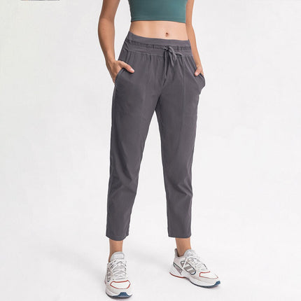STRIPE Mid Waist Drawstring Sport Gym Joggers Women Loose Fit Fitness Workout Joggers with Pocket Leisure Sweatpants-0