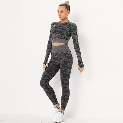 Yoga-Sets Suits Sport Outfits Active Tracksuits Fitness Long Sleeves Crop Tops + High Waist Tummy Control Leggings Sportswear-7