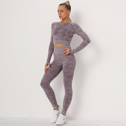 Yoga-Sets Suits Sport Outfits Active Tracksuits Fitness Long Sleeves Crop Tops + High Waist Tummy Control Leggings Sportswear-3